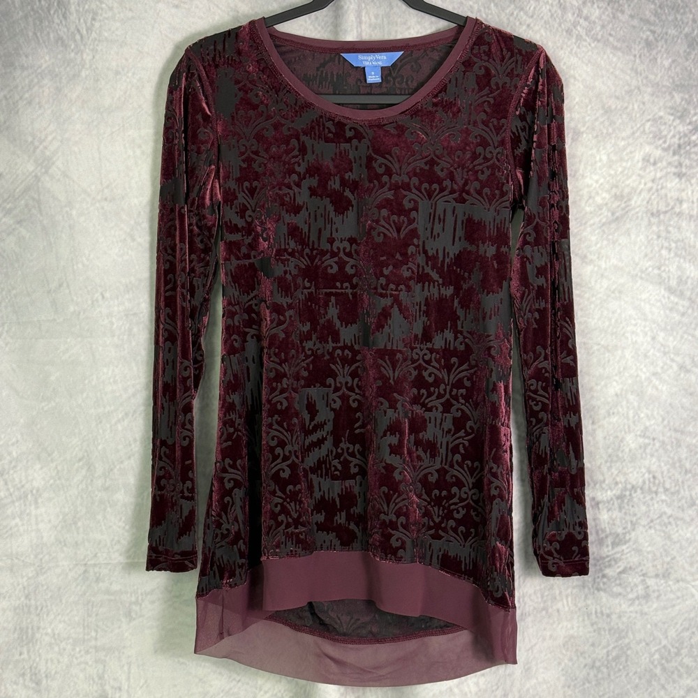Burgundy Velvet Burnout Tunic Womens sz S Whimsigoth Witchy Vamp fairy grunge